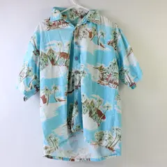 Men's Hawaiian Beach Graphic Button-Up Cotton Shirt Estimated Size Large