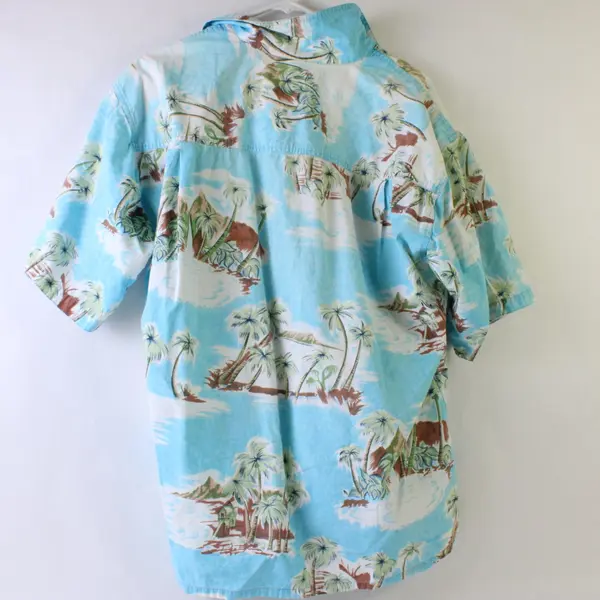 Men's Hawaiian Beach Graphic Button-Up Cotton Shirt Estimated Size Large