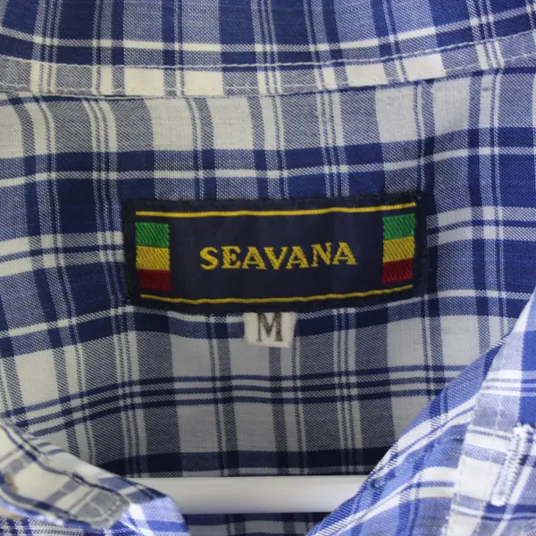 Seavana Blue/White Plaid Short Sleeve Collared Button Up Shirt Men's Size M