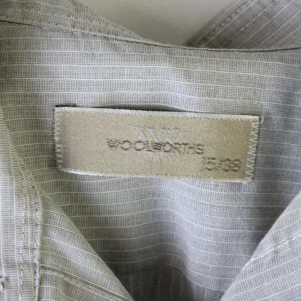 Woolworths Men Gray Striped Short Sleeve Button-Front Shirt 15/38 Medium