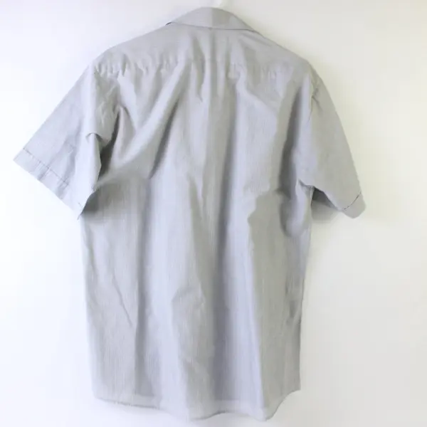 Woolworths Men Gray Striped Short Sleeve Button-Front Shirt 15/38 Medium