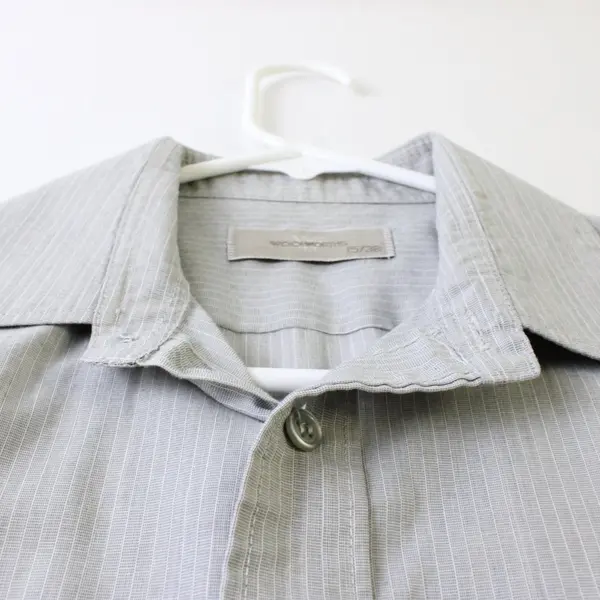 Woolworths Men Gray Striped Short Sleeve Button-Front Shirt 15/38 Medium
