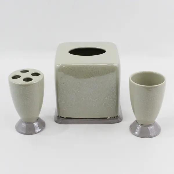 3 Piece Wamsutta Bathroom Accessory Set Tissue Cover Toothbrush Holder Cup