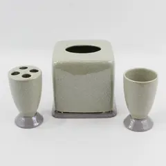 3 Piece Wamsutta Bathroom Accessory Set Tissue Cover Toothbrush Holder Cup