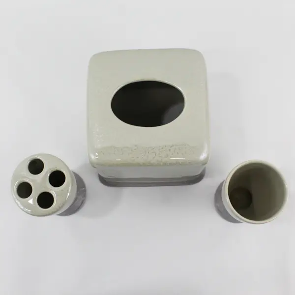 3 Piece Wamsutta Bathroom Accessory Set Tissue Cover Toothbrush Holder Cup