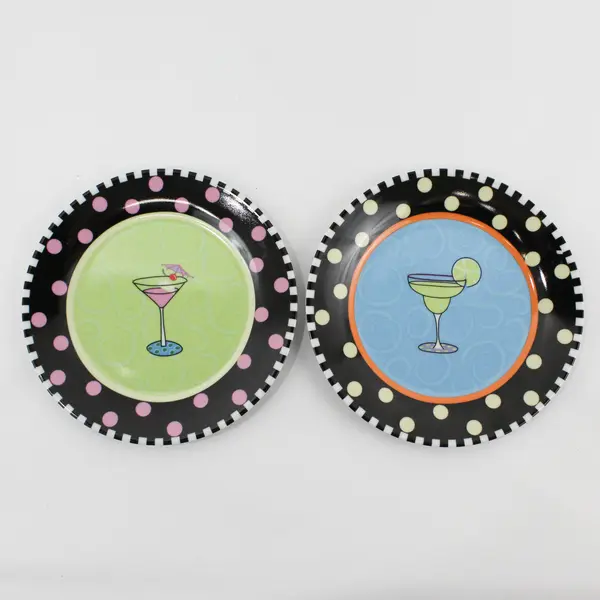 2 Axis Outta Hand Round Cocktail Pattern Appetizer Plates By Amy Hetrick