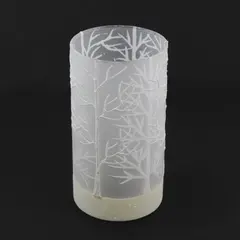 Two's Company Frosted Glass Candle Holder White Deer Trees 