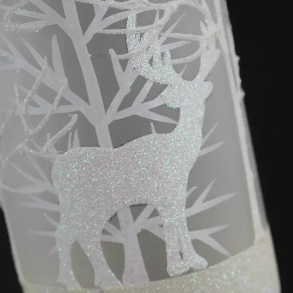 Two's Company Frosted Glass Candle Holder White Deer Trees 