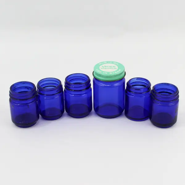 Lot of 6 Empty cobalt Blue VapoRub Bottles 