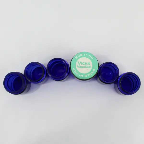 Lot of 6 Empty cobalt Blue VapoRub Bottles 