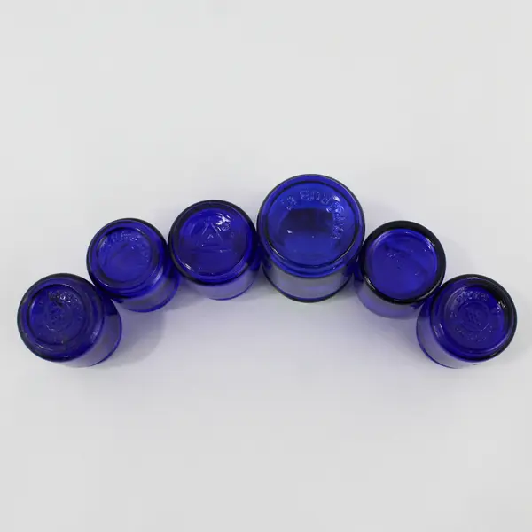Lot of 6 Empty cobalt Blue VapoRub Bottles 