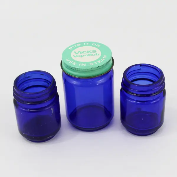Lot of 6 Empty cobalt Blue VapoRub Bottles 