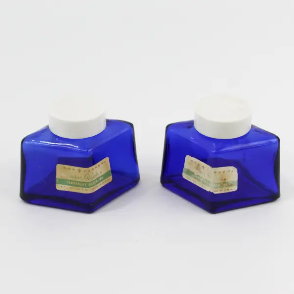 2 Vintage Empty Parker Super Quink Cobalt Blue Green Permanent Ink Bottles