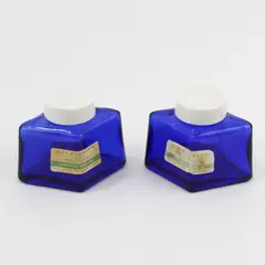 2 Vintage Empty Parker Super Quink Cobalt Blue Green Permanent Ink Bottles
