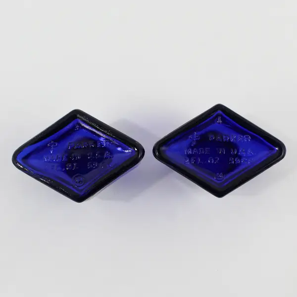2 Vintage Empty Parker Super Quink Cobalt Blue Green Permanent Ink Bottles