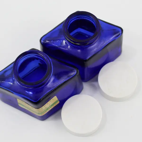 2 Vintage Empty Parker Super Quink Cobalt Blue Green Permanent Ink Bottles