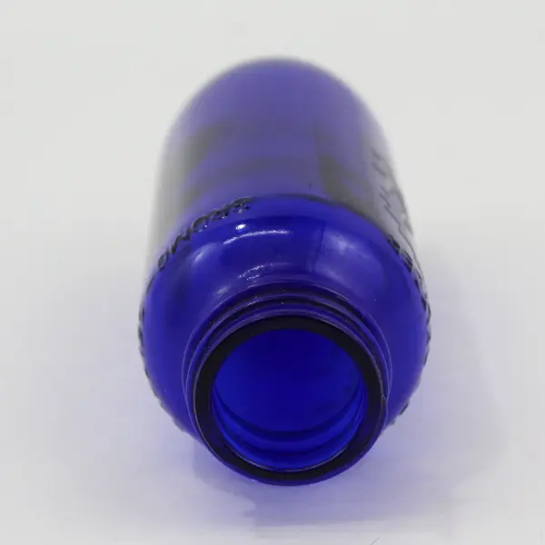 Vtg Bromo Seltzer Empty Cobalt Blue Bottle With Etched Heart Rose And Ribbon 6"