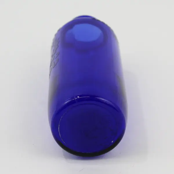Vtg Bromo Seltzer Empty Cobalt Blue Bottle With Etched Heart Rose And Ribbon 6"