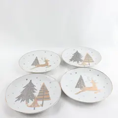 Lot of 4 Better Homes & Gardens Christmas Salad Plates Reindeer Trees