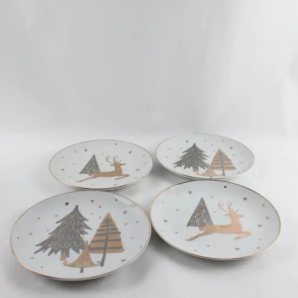 Lot of 4 Better Homes & Gardens Christmas Salad Plates Reindeer Trees