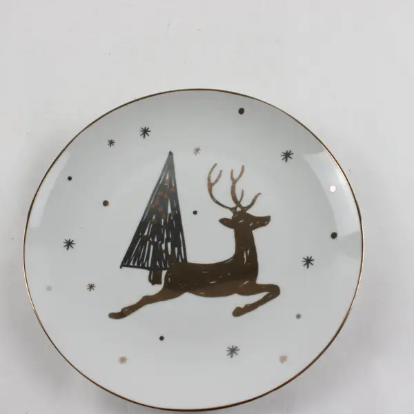 Lot of 4 Better Homes & Gardens Christmas Salad Plates Reindeer Trees