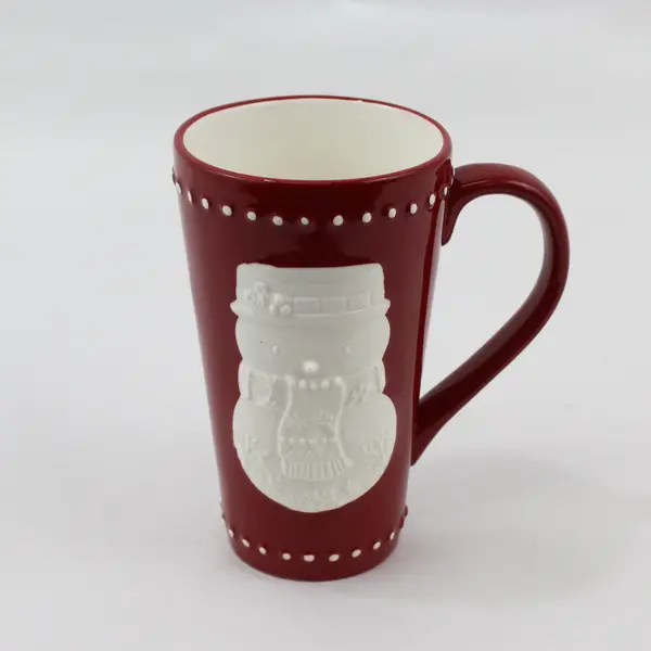 Hallmark Christmas Mug Snowman Embossed Red White Winter Coffee Cup Holiday Gift