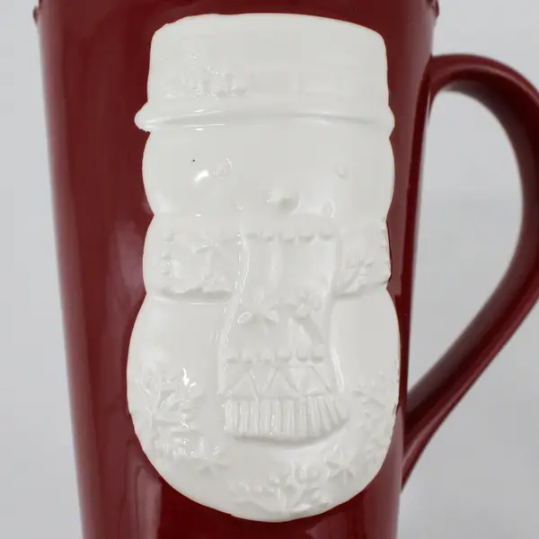 Hallmark Christmas Mug Snowman Embossed Red White Winter Coffee Cup Holiday Gift