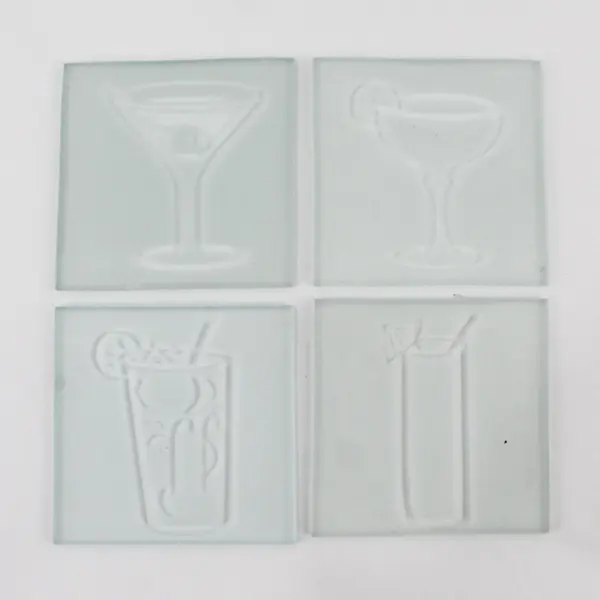 Frosted Glass Coasters Modern Graphic Cocktail Design Set of 4 
