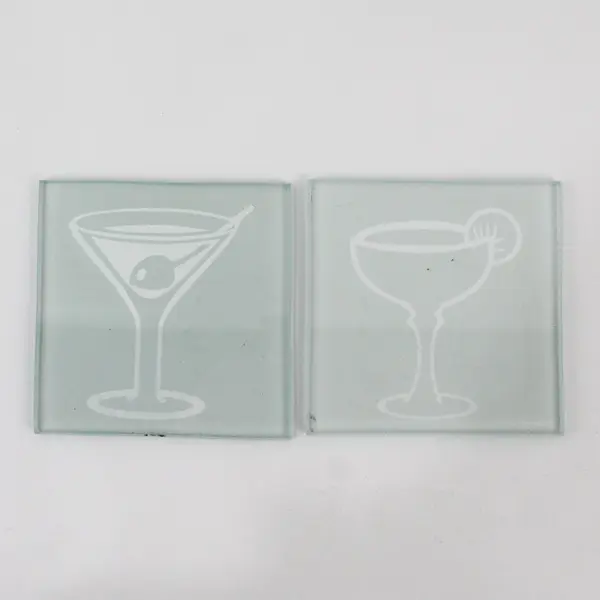 Frosted Glass Coasters Modern Graphic Cocktail Design Set of 4 