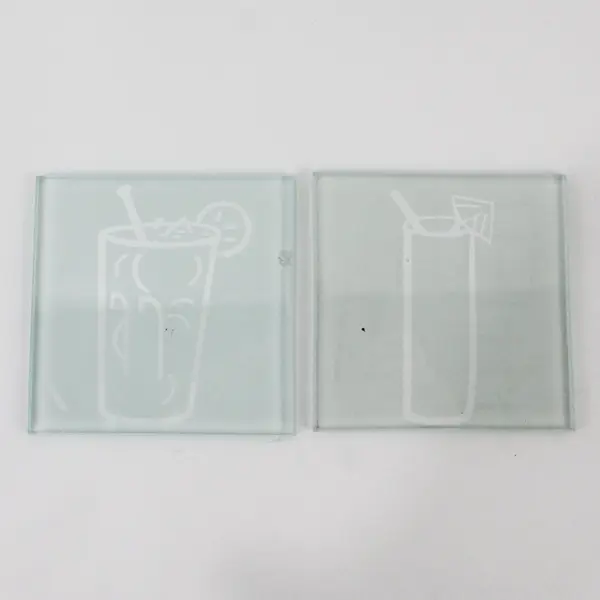 Frosted Glass Coasters Modern Graphic Cocktail Design Set of 4 