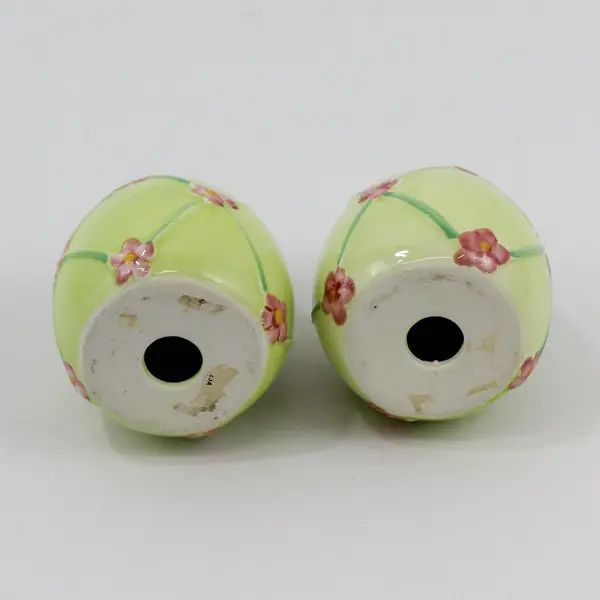 Set of 2 Ceramic Easter Eggs In Yellow With Pink Flowers