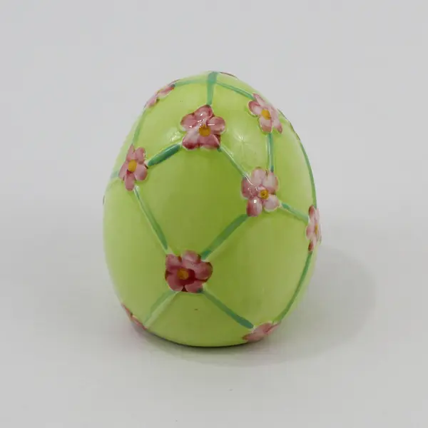 Set of 2 Ceramic Easter Eggs In Yellow With Pink Flowers