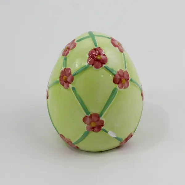 Set of 2 Ceramic Easter Eggs In Yellow With Pink Flowers