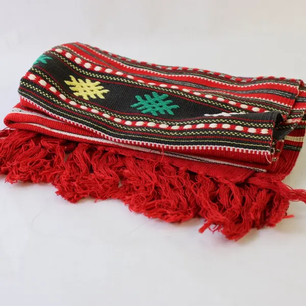 Handmade Red Woven Fringed Moroccan Table Runner 17" x 44"