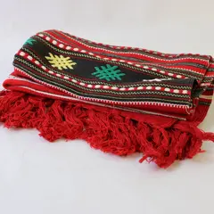 Handmade Red Woven Fringed Moroccan Table Runner 17" x 44"