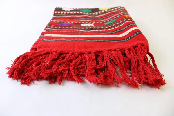 Handmade Red Woven Fringed Moroccan Table Runner 17" x 44"