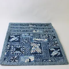Set of 4 Tropical Hawaiian-Themed Blue Cloth Placemats 13" x 17" FLAW