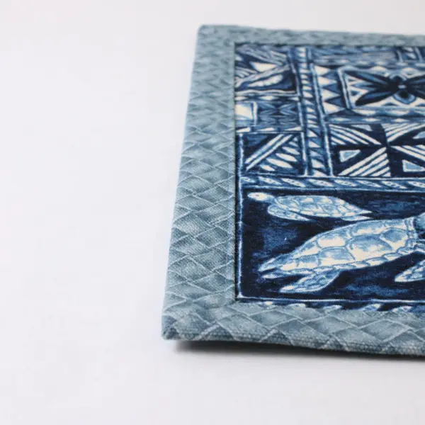 Set of 4 Tropical Hawaiian-Themed Blue Cloth Placemats 13" x 17" FLAW
