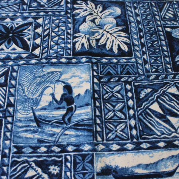 Set of 4 Tropical Hawaiian-Themed Blue Cloth Placemats 13" x 17" FLAW
