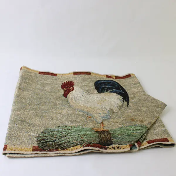 Multicolor Chicken Rooster Farmhouse Tapestry Table Runner 13" x 68" FLAWED