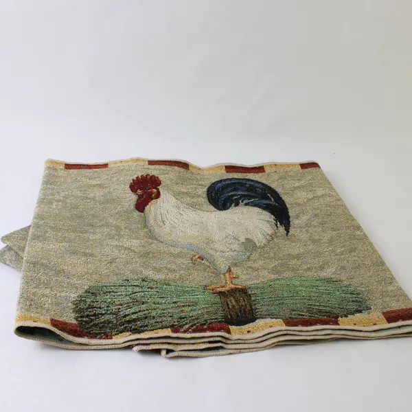 Multicolor Chicken Rooster Farmhouse Tapestry Table Runner 13" x 68" FLAWED