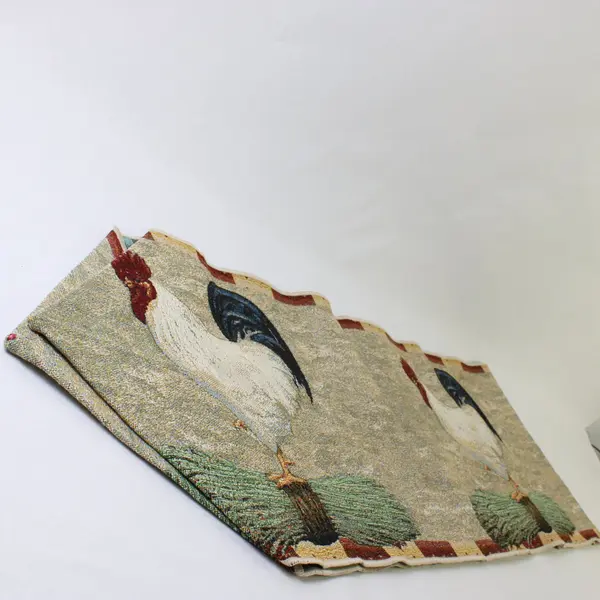 Multicolor Chicken Rooster Farmhouse Tapestry Table Runner 13" x 68" FLAWED