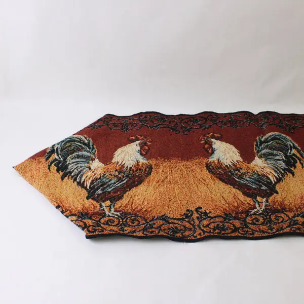 Burnt Orange Chicken Rooster Tapestry Farmhouse Table Runner 13" x 68"