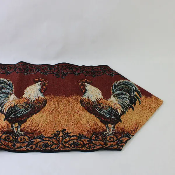 Burnt Orange Chicken Rooster Tapestry Farmhouse Table Runner 13" x 68"