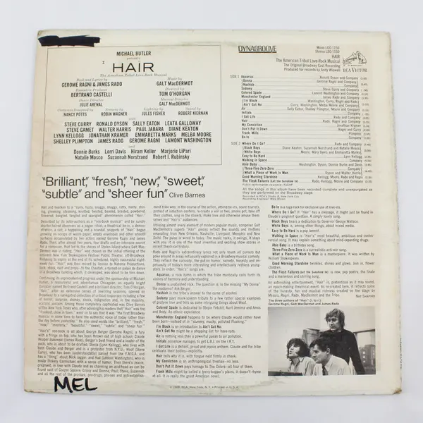 Hair Original Broadway Cast RCA Victor LP LSO-1150