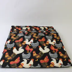 Set of 6 Chicken Pattern Black Placemats 12" x 16.5" FLAWED