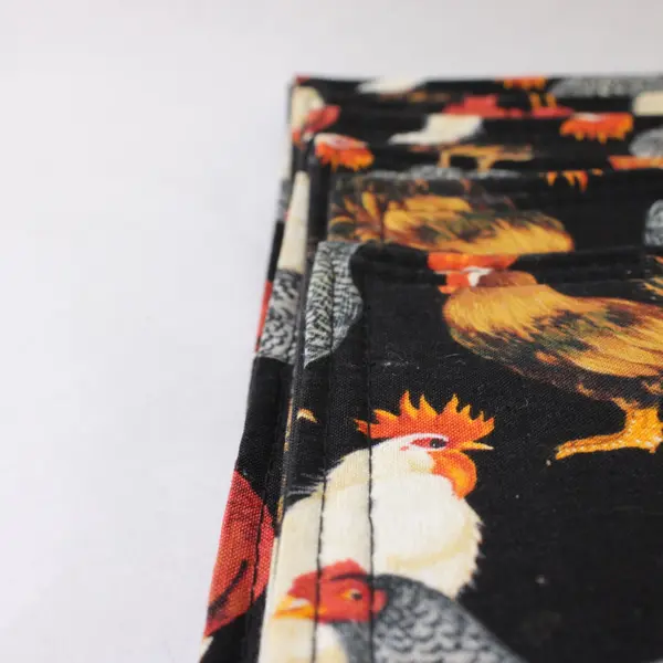 Set of 6 Chicken Pattern Black Placemats 12" x 16.5" FLAWED