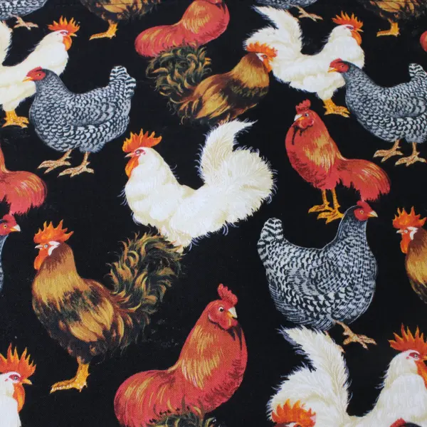 Set of 6 Chicken Pattern Black Placemats 12" x 16.5" FLAWED