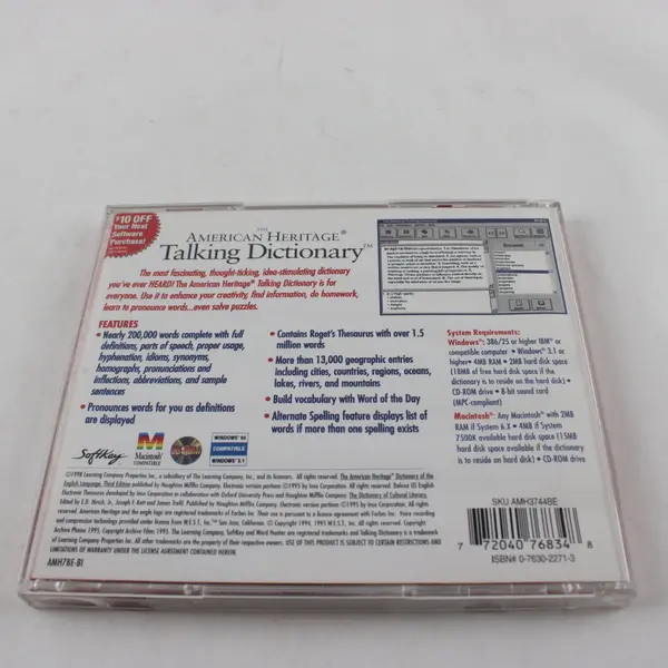SoftKey The American Heritage Talking Dictionary CD-ROM for Windows 95 3.1
