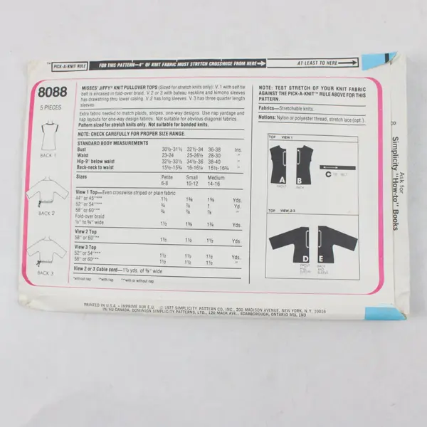 Lot of 3 Sewing Patterns Simplicity 8088 7470 McCall's 2966 Stitch N Save